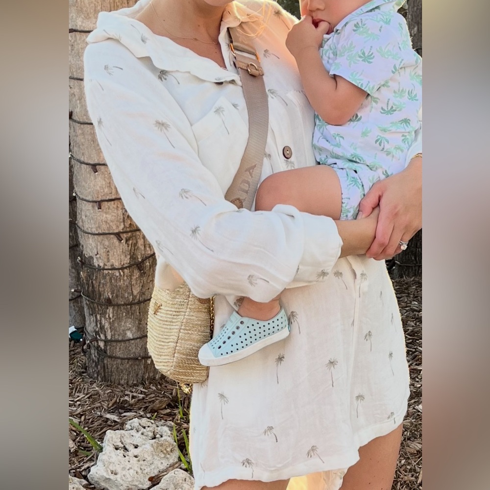 Rochelle’s white palm tree romper